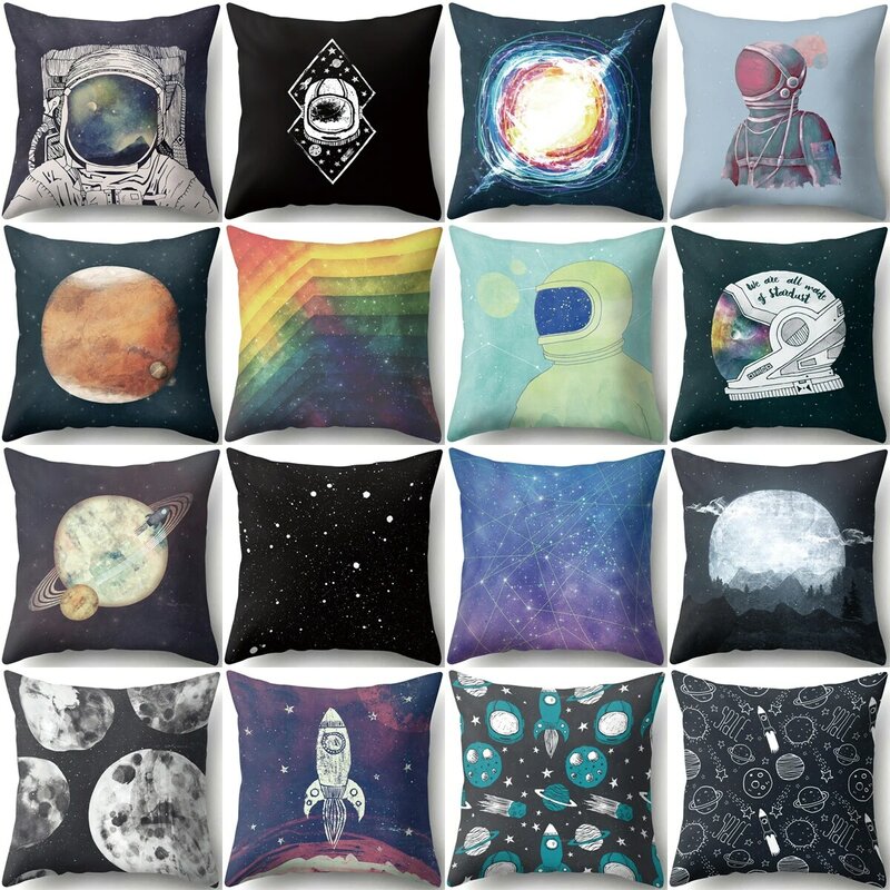 ZHENHE Cartoon Children Space Astronaut Pillow Case Home Decoration  Cushion Cover Bedroom Sofa Decor Pillow Cover 18x18 Inch
