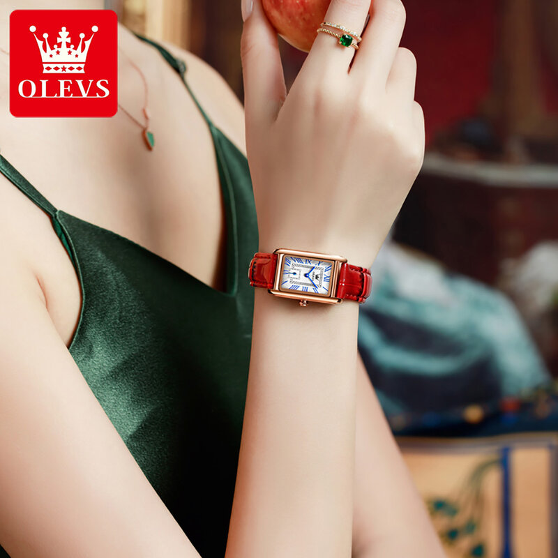 OLEVS-relojes de moda con correa de PU para mujer, de cuarzo, resistentes al agua, cuadrados, rectangulares, de lujo