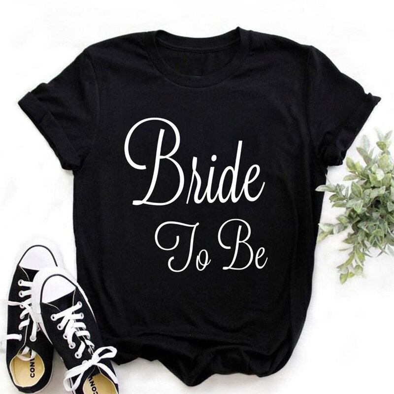 Birde Team Bride-Camiseta con estampado de letras para mujer, Tops negros de boda para niña, camisetas de despedida de soltera, Harajuku, Manga corta informal