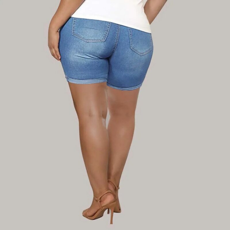 Fashion Ripped Denim Shorts Tight-fitting Washed Solid Color Sexy Ladies Denim Shorts Spring Summer 2022 Plus Size