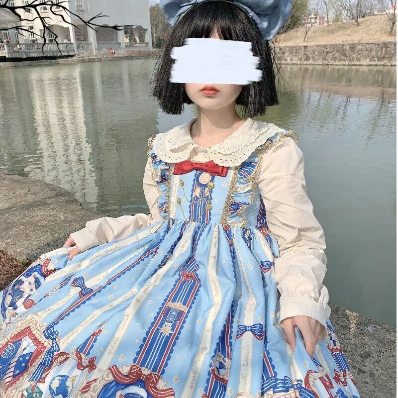 Japanese Kawaii Lolita Sweet Dress Marine Bear Jsk Sling Dress Cartoon Girls Women Summer Princess Dresses