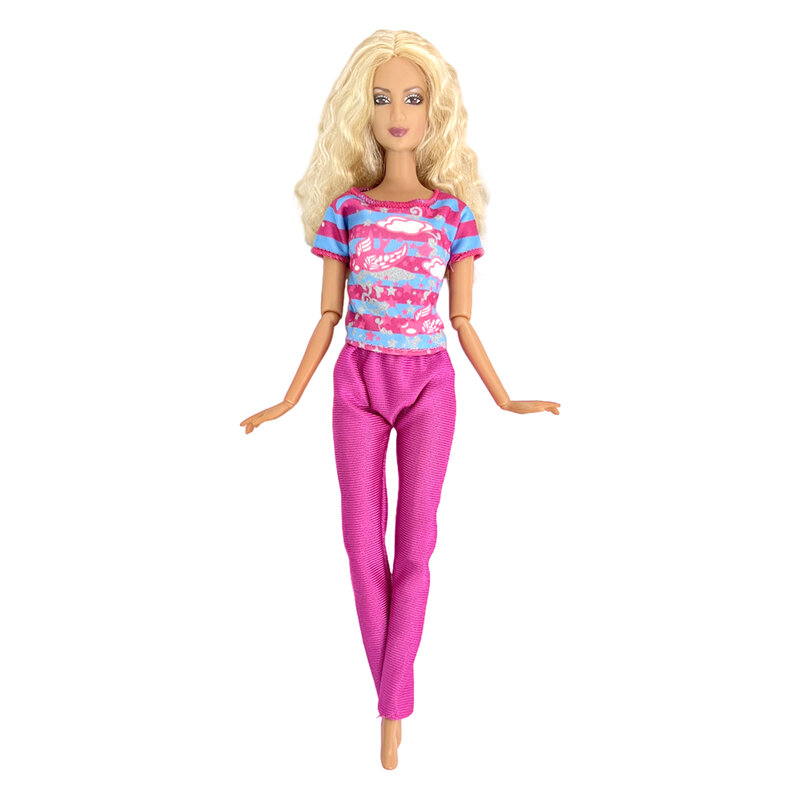 NK Offizielle Fashion Outfit Casual gestreiften Hemd Schlank Trouseres Sommer Rose Rot Kleidung Für Barbie Puppe Spielzeug Zubehör