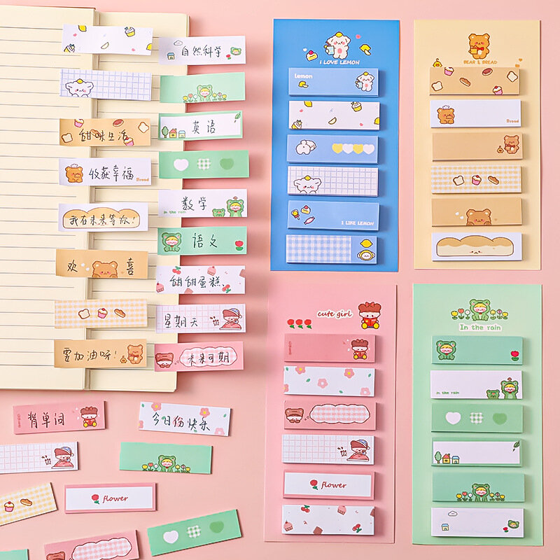 Criatividade coreana notas pegajosas dos desenhos animados feminino coração bloco de notas estudante mensagem caderno tearable kawaii papelaria escola japonesa