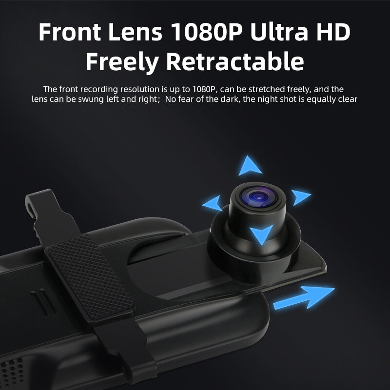 Vtopek wideorejestrator samochodowy 10 Cal dotykowy Streaming Media lustro kamera na deskę rozdzielczą podwójny obiektyw 1080P kamera cofania GPS wideorejestrator HD Night vision