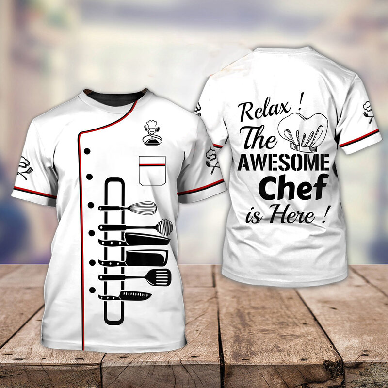 Camiseta de Chef para hombre, ropa de cocina Unisex, Tops informales de manga corta con estampado 3D, cuello redondo, de algodón, camisetas geniales de gran tamaño 6xl