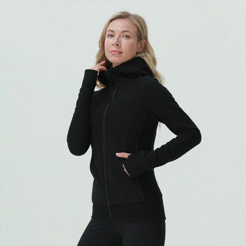 Completo zip hoodies clássico ajuste camisola hip comprimento camisolas thumbholes jaquetas esporte moletom para o inverno