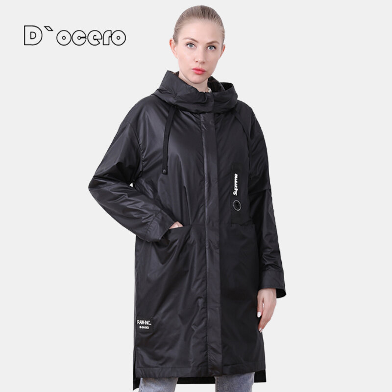 D`OCERO новая куртка оверсайз женская весна мода тонкий хлопок повседневное стеганые пальто женское осень длинные плюс размер 5XL брендовые куртки-парки верхняя с капюшоном