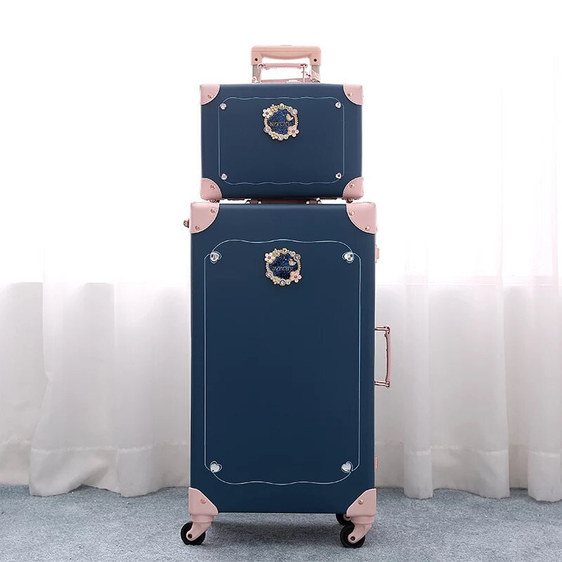 2021 New Retro PU leather suitcase set women vintage travel bag boarding box fashion trolley luggage girls high quality suitcase