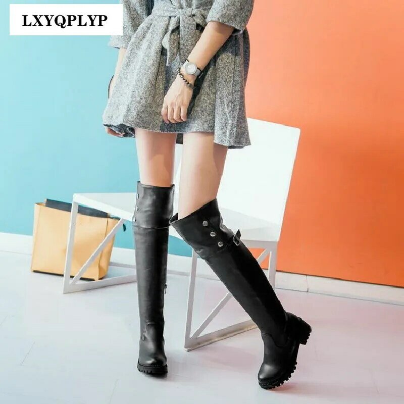 40-48 Large Size Round Head Thick Bottom Over The Knee Boots Side Zipper New Fashion Four Seasons Ladies Knight Boots