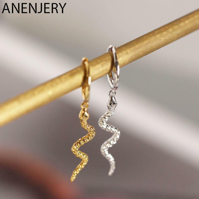 ANENJERY kolor srebrny Hoop kolczyki dla kobiet mężczyzn wąż zwierząt złoto srebro ucha biżuteria prezenty S-E1386