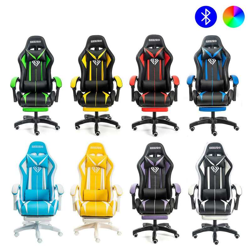 135องศาเก้าอี้ RGB สำนักงานเก้าอี้ Gamer คอมพิวเตอร์เก้าอี้ Ergonomic หมุน2จุดนวด Recliner ลำโพงบลูทูธ