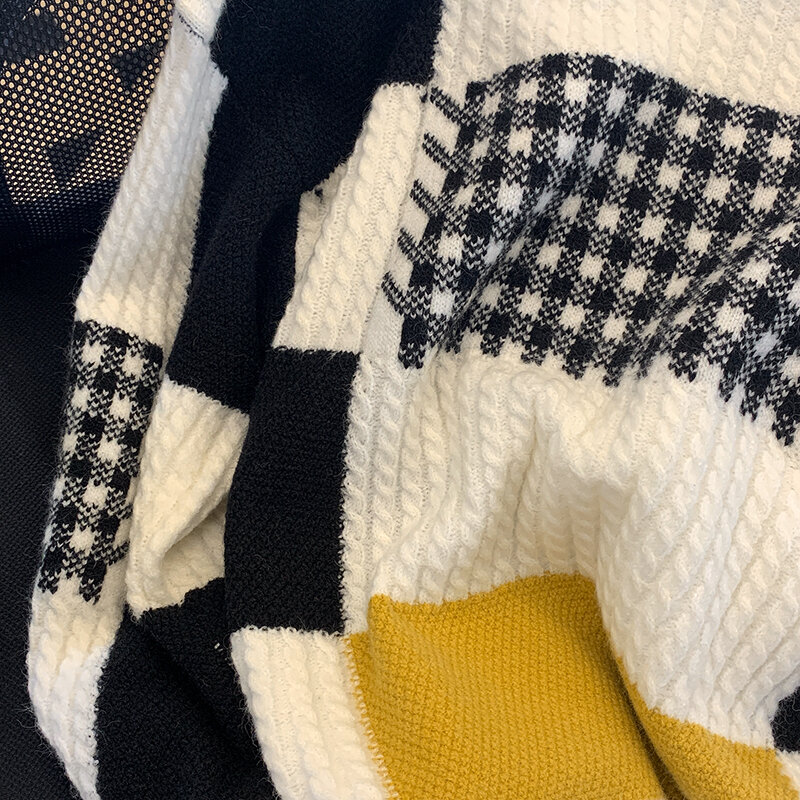 Suéteres de punto a cuadros Vintage para mujer, Jersey elegante de manga larga con cuello redondo, de retales, novedad de otoño e invierno, S-XL