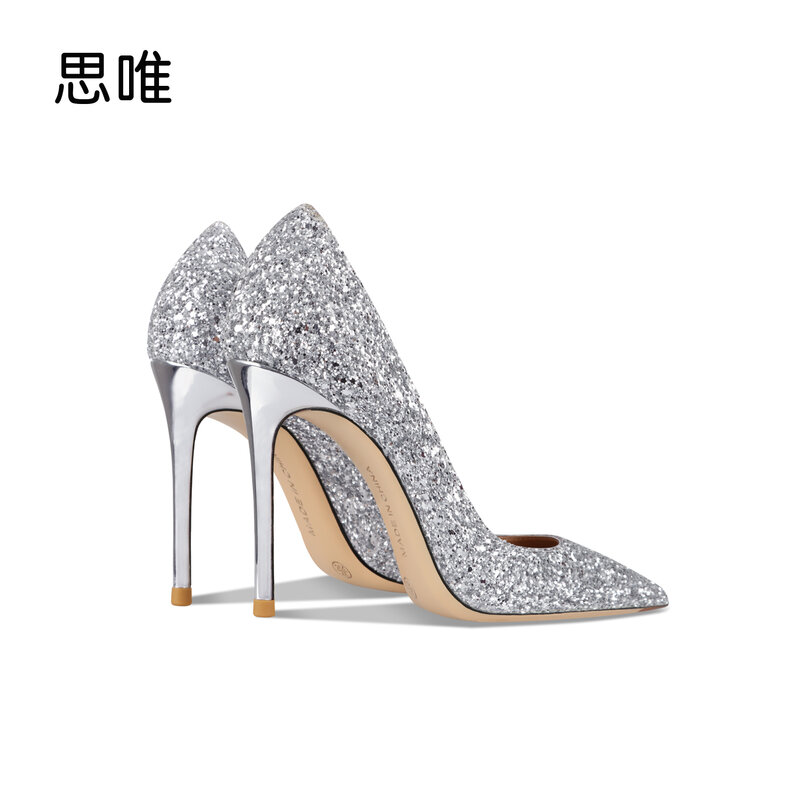 Luxo 2021 para a mulher sapatos de salto alto estilo estrela festa baile dedo do pé apontado bombas vestido noite sexy glitter sapatos noiva casamento 34
