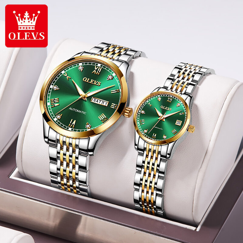 OLEVS Voll-automatische Edelstahl Strap Paar Armbanduhren Wasserdicht Mode Automatische Mechanische Uhren für Paar