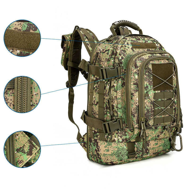 Mochila táctica de camuflaje de 60L para hombre, mochila militar expandible para senderismo de 3 días, 7 colores