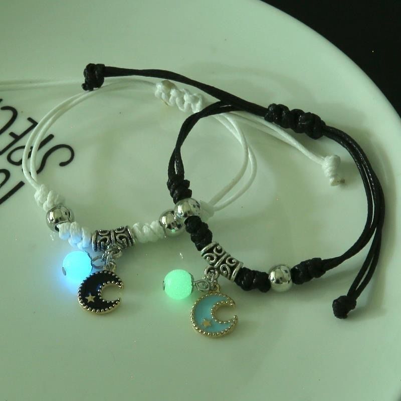 2PC/Set Fashion Luminous Star Moon Heart Bracelet Couple Adjustable Key Lock Rope Matching Friend Bracelets Love Gifts Jewelry