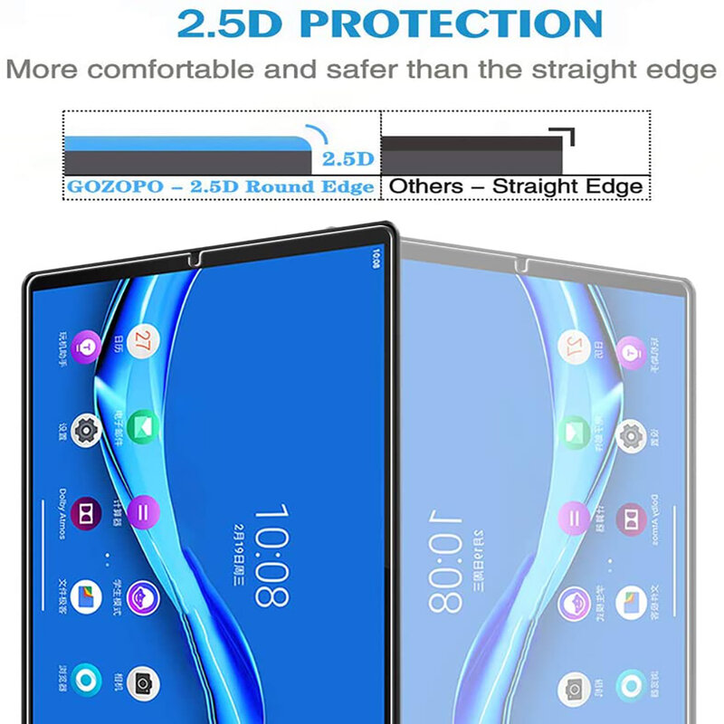 Protetor de tela de vidro temperado para tablet, 2 peças para lenovo tab m10 plus argolas/10.3 espaços, película de proteção em vidro 9h 0.3mm
