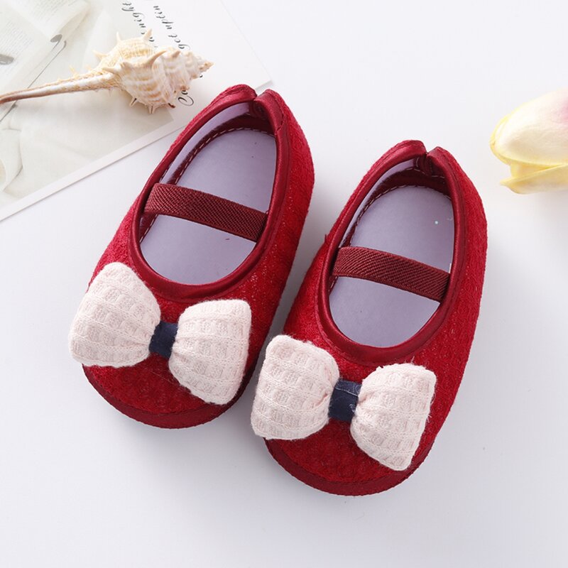 Weixinbuy Cute Newborn Princess Wedding Shoes Baby Girls Non-Slip Soft Sole Bowknot Shoes Toddler First Walkers 0-12 Months