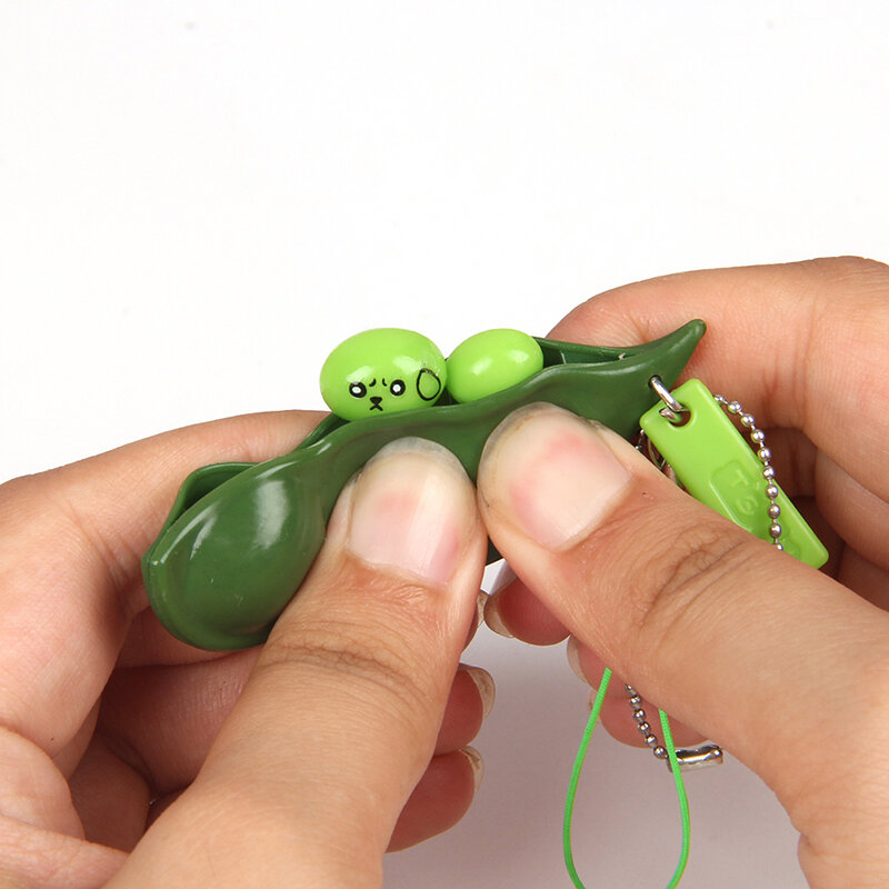 Mainan Ujung Jari Mainan Dekompresi Edamame Gantungan Kunci Kacang Polong Mainan Dewasa Tekanan Lucu Empuk Anti Stres Menenangkan