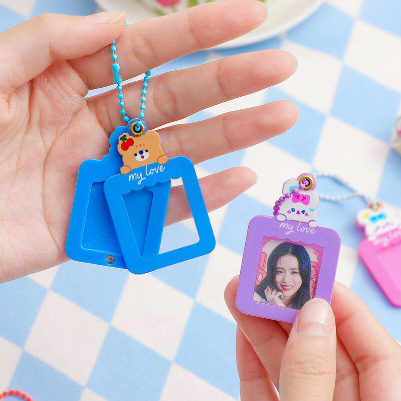 New Kawaii 1 Inch Photo Card Holder Cute Bear Cat Kpop Idol Photocard Sleeves Protective Case Women Keychain Bag Pendant Gift