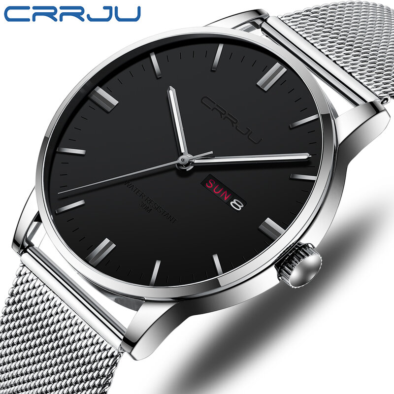 CRRJU Classic Design Business Men's Wristwatch Fashion Casual Quartz Male Clock Stainless Steel Band Watches Relogio Masculino