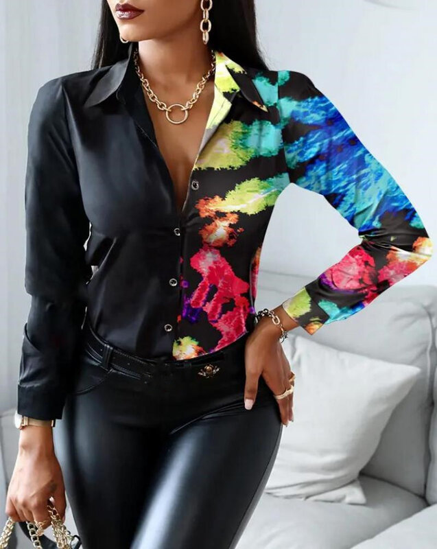 Camicette donna moda 2022 Tie Dye stampa manica lunga camicia abbottonata donna nuovi top Casual elegante camicia da donna