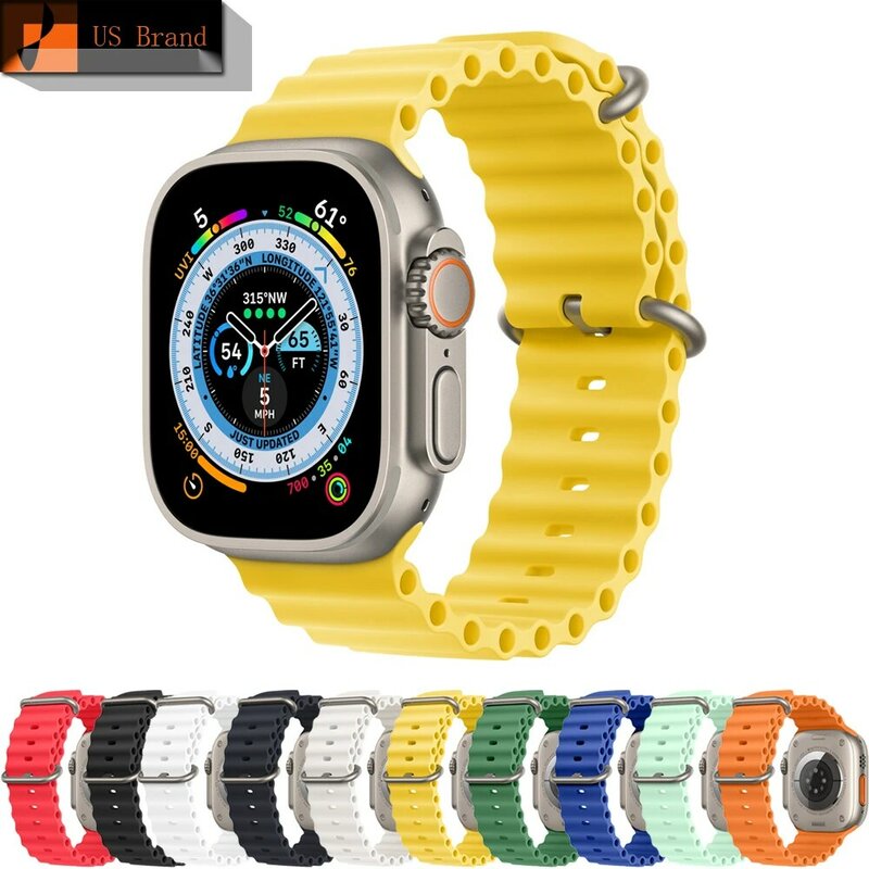 Correa Ocean para Apple watch serie 8, 7, 6, 5, 3, 2, banda de 49mm, 45mm, 44mm, 40mm, 41mm, 42mm, pulsera de silicona iWatch Ultra 49, 45mm