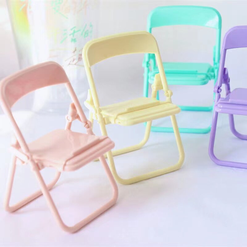 Mini mesa y silla de Color Macaron ajustable, estante para teléfono móvil, decoración telescópica plegable, 4 colores