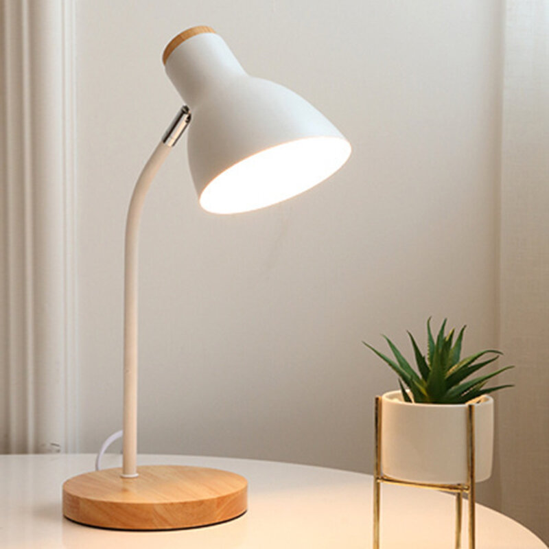 Lampe LED nordique en bois avec interrupteur à bouton, Luminaire décoratif d'intérieur, idéal pour un bureau, une table de chevet ou une table de lecture