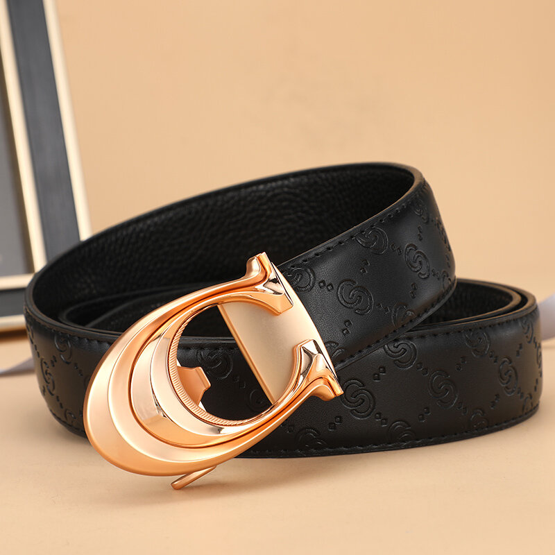 Cinturón de cuero clásico para hombre y mujer, correa de cuero de marca famosa de lujo con letra C de alta calidad, ancho de 3,4 cm