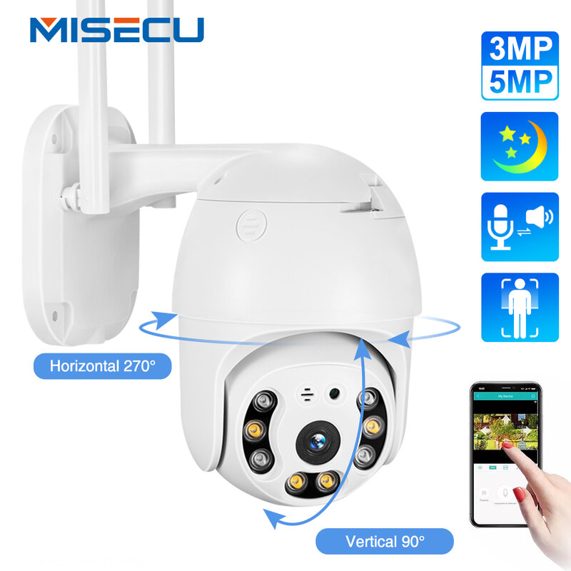 IP-камера MISECU 3 Мп с поддержкой Wi-Fi и PTZ, наружная беспроводная камера наблюдения с ночным видением и автоматическим отслеживанием звука, двус...