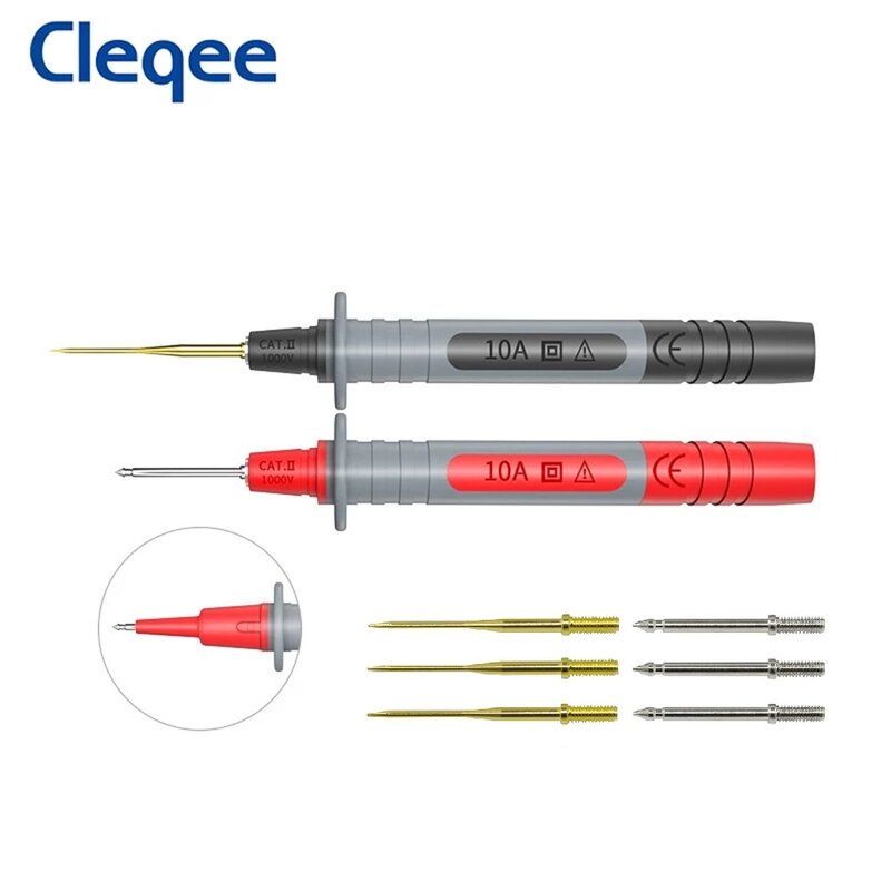 Cleqee P8003 1ชุด2Pcs Probe Multimeter เปลี่ยนได้ Gilded เข็มอเนกประสงค์ปากกาทดสอบ