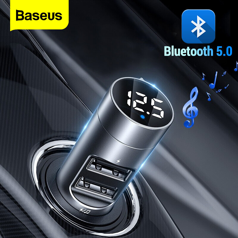 Baseus FM nadajnik samochodowy bezprzewodowy Bluetooth 5.0 FM Modulator radiowy zestaw samochodowy 3.1A ładowarka samochodowa USB zestaw głośnomówiący Audio odtwarzacz MP3