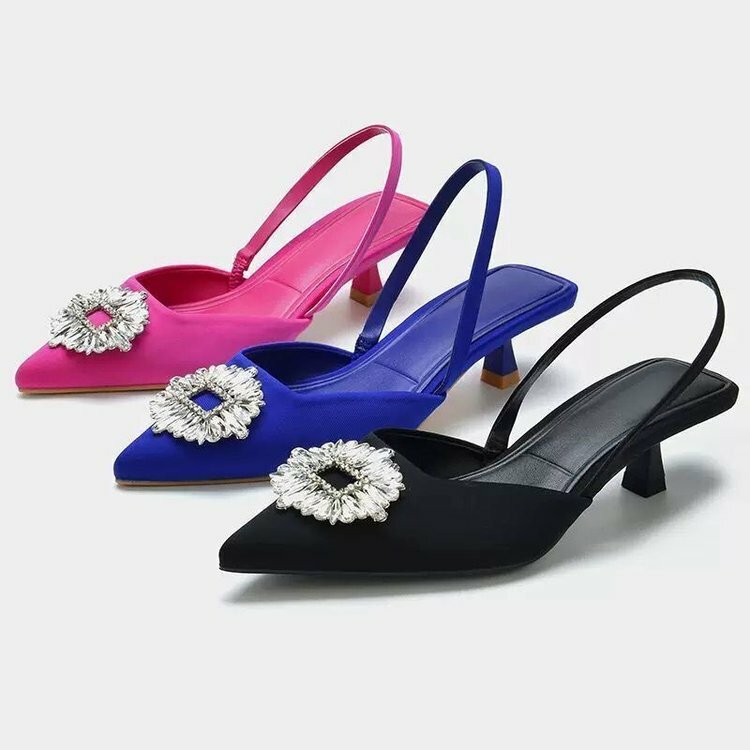 Zapatos de tacón alto con lazo de cristal para mujer, calzado informal de punta estrecha con hebilla de playa, Estilo Vintage, Sexy, novedad de 2022