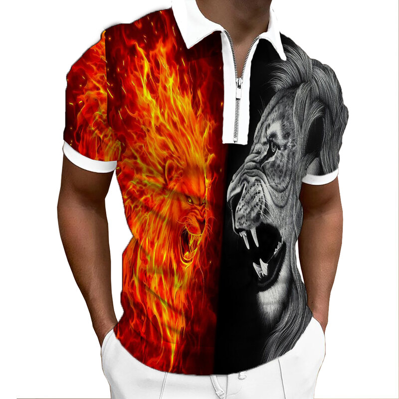 2022 Summer Casual męska koszulka Polo Patchwork klapy z zamkiem błyskawicznym Design męska koszulka z nadrukiem cyfrowym koszulka z krótkim rękawkiem najlepszy Streetwear
