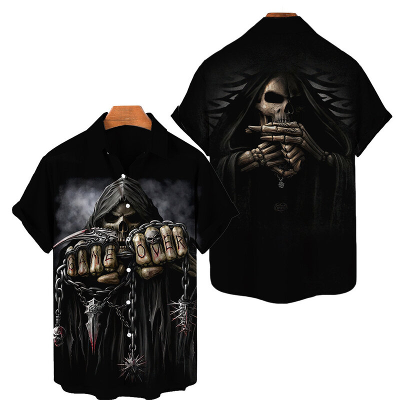 Hot -selling Men's Short -sleeved Hawaiian Shirt 3D Digital Skull Print Shirt