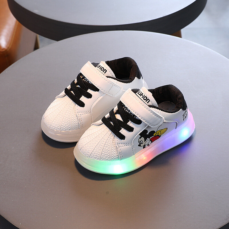Disney crianças sapatos casuais botas luminosas led meninos meninas tênis bebê treinador tenis desenhos animados minniemickey mouse sneaker