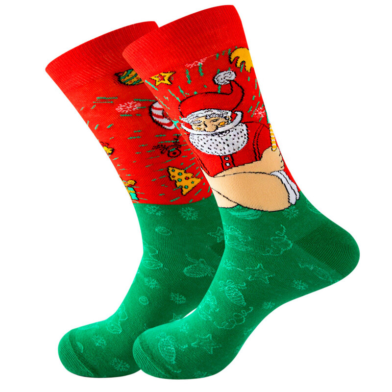 ต้นคริสต์มาสหิมะ Elk ของขวัญผ้าฝ้าย Happy ถุงเท้าใหม่2023ฤดูใบไม้ร่วงฤดูหนาวคริสต์มาสถุงเท้าผู้หญิงใหม่ปี Santa Claus