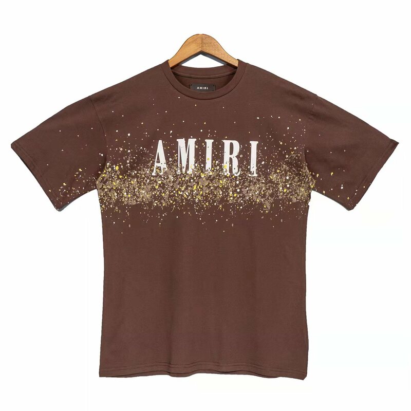 Amiri 22ss verão cheio de estrelas graffiti letras impresso high street hip-hop em torno do pescoço solto de manga curta camisetas femininas masculinas