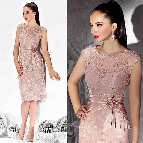 Elegant Mother of the Bride Dresses Roses, short sleeves, knee length, lace evening gown with beads large size new in 2022