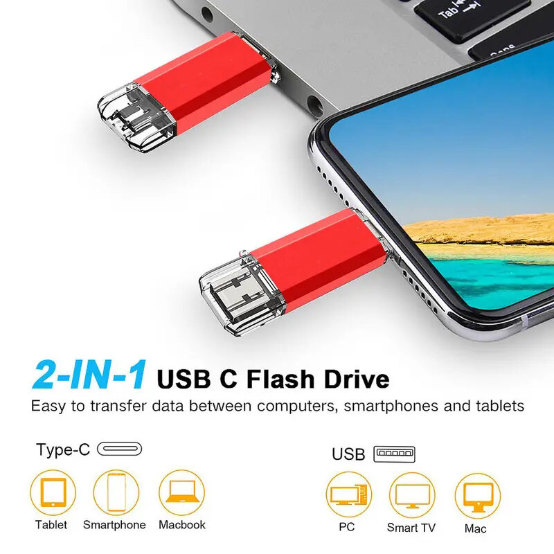 Pendrive USB tipo C de alta velocidad, unidad Flash de 128GB OTG, 64GB, 64GB, 128GB, 2 en 1