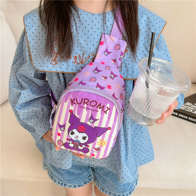 Bolso de pecho Sanrio para niñas, bandolera informal con estampado a rayas de dibujos animados, Kuromi Cinnamoroll, versátil