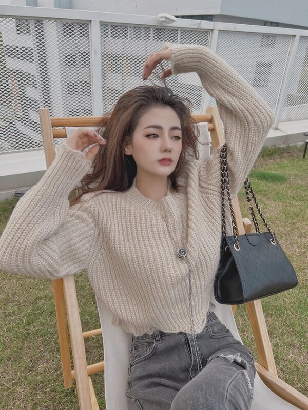 2022 per tutte le stagioni nuova versione coreana maglione lavorato a maglia a maniche lunghe allentato accessori piccoli da donna moda Versatile girocollo Top