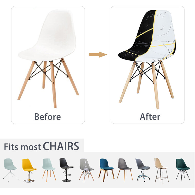 Juste de siège imprimée pour chaise Shell, style patchwork nordique, housses lavables pour chaise Shell sans accoudoirs, housse de siège pour banquet à la maison