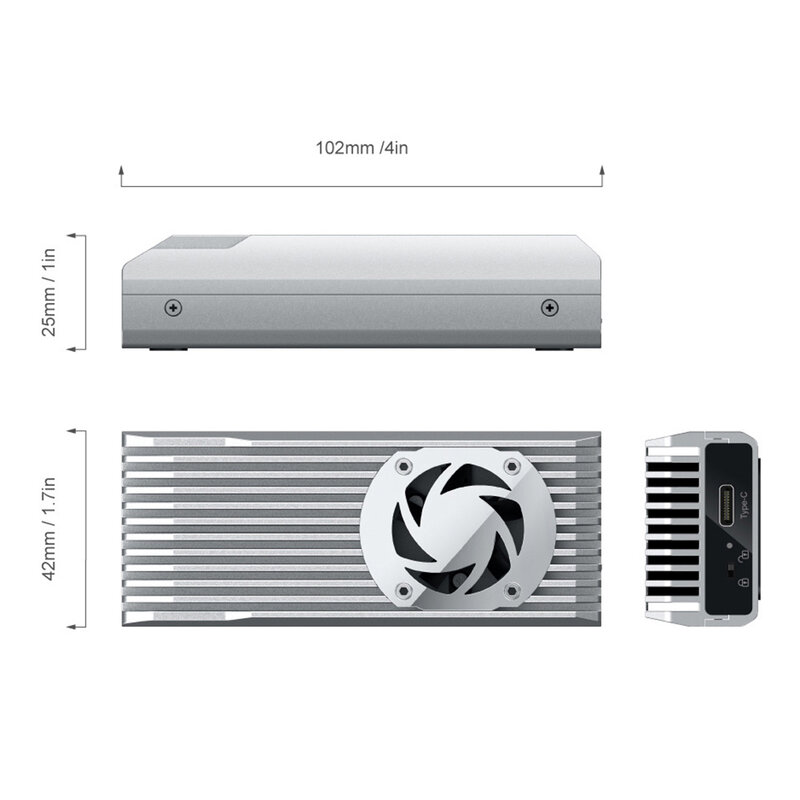 M.2 SSD 인클로저, 내장 냉각팬, 금속 SSD 케이스, 쓰기 보호, 2230 2242 2260 2280 지원, 10Gbps