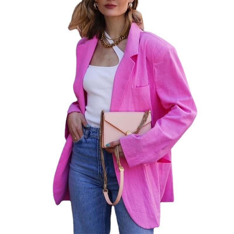 Women's Blazers Pink Casual Oversized Colorful Loose Long Suit Jacket Autumn Fashion Green Buttons Simple Harajuku Office Lady
