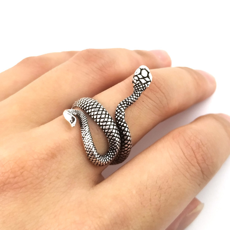 Retro punk snake anel para homens mulher exagerada antigo siver cor moda personalidade estereoscópico abertura anéis ajustáveis