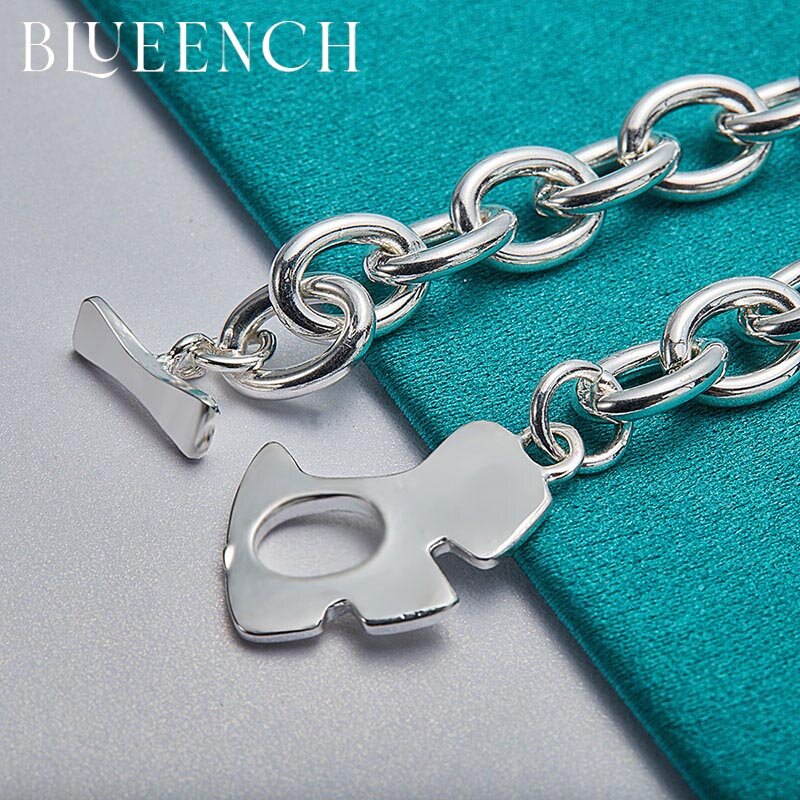 Blueench-pulsera sencilla de Plata de Ley 925 con hebilla OT para mujer, joyería de Glamour para compromiso y boda
