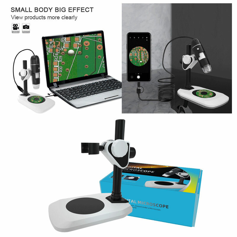 Tempat mikroskop portabel, dengan dasar berdiri mikroskop Wifi USB dapat disesuaikan