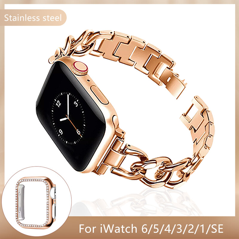 For Apple popular fashion strap+case se654321 42mm 38mm 40mm 44mm metal stainless steel band Iwatch series accessories bracelet